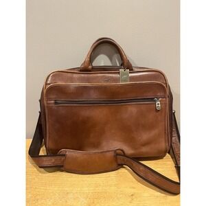 Mancini Men's Leather Signature Double Compartment‎ Briefcase - Brown